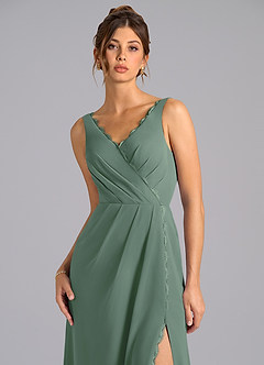 Azazie Bernice Jurken voor bruidsmeisjes Jurk van Chiffon met A-Lijn Geplooid Eucalyptus image7