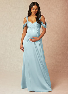 Azazie Rhea Maternity Bridesmaid Dresses A-Line Off-The-Shouler Pleated Stretch Satin Floor-Length Dress image1