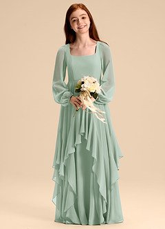 Azazie Clara Junior Abito A-Line in Chiffon Blusa Agave image1