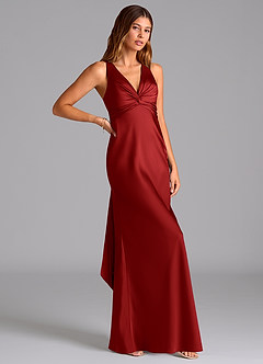 Azazie Hati Bridesmaid Dresses Pomegranate Mermaid Stretch Satin Dress image1