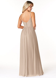 Azazie Rayna Bridesmaid Dresses Taupe A-Line V-Neck Pleated Chiffon Dress image2