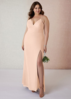 Azazie Becca Vestidos de damas de honor Vestido de Rosa Inglesa de Gasa de Corte Recto con Cuello en V image7