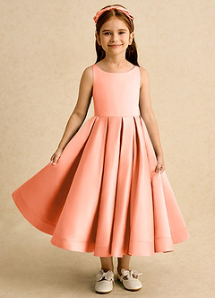 Azazie Babs Flower Girl Dresses Sunset Ball-Gown Pleated Matte Satin Dress image2