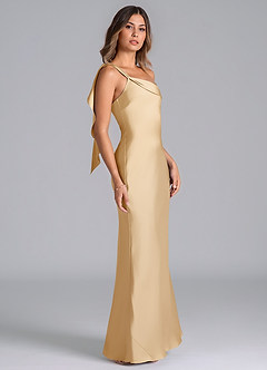 Azazie Driea Jurken voor bruidsmeisjes Jurk van Stretch Satijn met Zeemeermin One-Shoulder Goud image4