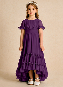 Azazie Kass Blumenmädchenkleider A-Linie Plissee Chiffon Kleid Traube image4