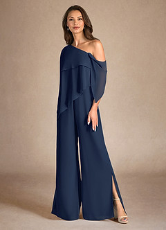Azazie Halima Abiti per la Madre della Sposa Abito Tuta Pantaloni in Chiffon Spacco Laterale Marino Scuro image6