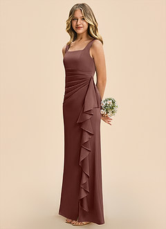 Azazie Adrienne Junior Espresso Sheath Pleated Stretch Satin Dress image5