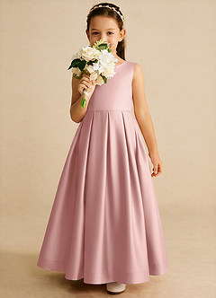 Azazie Cailee Robe Demoiselle D'honneur Fillette Robe Princesse en Mat Satiné Plissée Or Rose image3