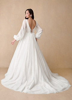 Azazie Cressida Wedding Dresses Diamond White Ball-Gown Lace Tulle Dress image4