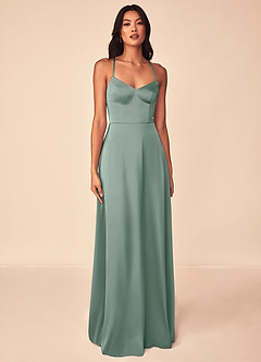 Azazie Mei Vestidos para Prova em Casa Vestido Preto de Cetim elástico de Linha A image1