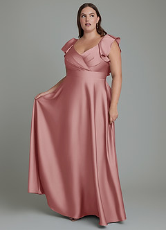 Azazie Leilani Abiti da Damigella Abito A-Line in Raso Elasticizzato Drappeggiato Rosa Polverosa image1