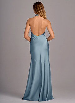 Azazie Lorena Bridesmaid Dresses Dusty Blue Mermaid Pleated Stretch Satin Dress image2