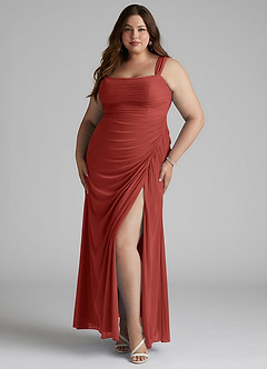 Azazie Jesaphine Bridesmaid Dresses Terracotta Sheath Ruched Mesh Dress image6