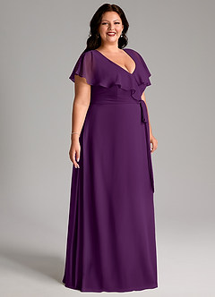 Azazie Lainey Bridesmaid Dresses Grape A-Line with Pockets Chiffon Dress image11