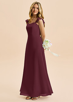 Azazie Mavie Junior Abito A-Line in Chiffon Increspato Cabernet image3