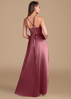 Azazie Maksim Vestidos de damas de honor Vestido de Rosa Del Desierto de Satén Metálico de Corte en A image5