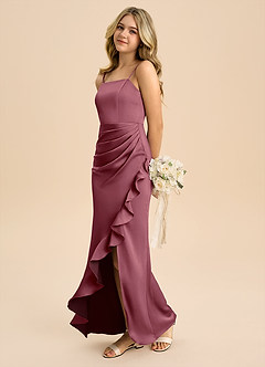 Azazie Buzzy Junior Etui Plissee Stretch-Satin Kleid Wüstenrose image6