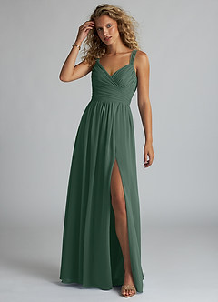 Azazie Aziza Bridesmaid Dresses Sea Moss A-Line V-Neck Pleated Chiffon Dress image2