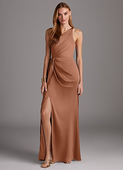 Azazie Mika Brautjungfernkleider Etui One-Shoulder Stretch-Satin Kleid Bronzer image3