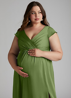 Azazie Allessia Maternity Bridesmaid Dresses A-Line Pleated Stretch Satin Floor-Length Dress image13