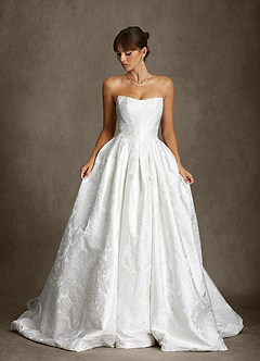 Azazie Bria Wedding Dresses Diamond White Ball-Gown Strapless Floral Jacquard Dress image9
