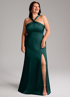 Azazie Rue Bridesmaid Dresses Pine A-Line Pleated Stretch Satin Dress image11