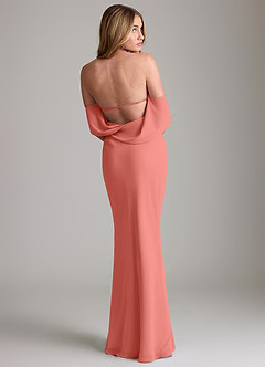 Azazie Lusinda Bridesmaid Dresses Salmon Pink Mermaid Off the Shoulder Chiffon Convertible Dress image2