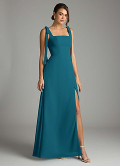 Azazie Debra Bridesmaid Dresses Ink Blue A-Line with Pockets Chiffon Convertible Dress image1