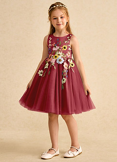 Azazie Prima vestidos de niña de las flores Vestido de Granada de Tul de Corte En A con Lazo image5