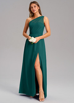 Azazie Phaedra Bridesmaid Dresses Peacock A-Line One Shoulder Chiffon Dress image4