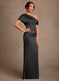 Azazie Rutha Mother of the Bride Dresses Black Sheath One Shoulder Stretch Satin Dress image3