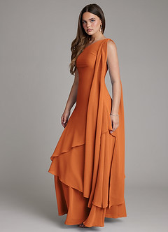 Azazie Monique Bridesmaid Dresses Cinnamon A-Line One Shoulder Chiffon Dress image3