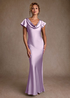 Azazie Shelby Mother of the Bride Dresses Frosted Lilac Mermaid Pleated Stretch Satin Dress image4