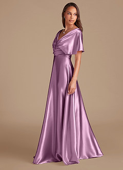 Azazie Pamela Bridesmaid Dresses Wisteria A-Line Pleated Metallic Satin Dress image5