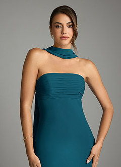 Azazie Saylor Brautjungfernkleider Meerjungfrau-Linie Schulterfrei Chiffon Kleid Tintenblau image6