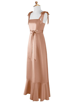 Azazie Barbara Junior Champagne Rose A-Line Bow Matte Satin Dress image8