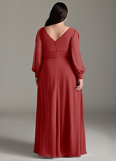 Azazie Sage Final Sale Cabernet A-Line Long Sleeve Chiffon Dress image7
