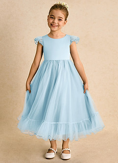 Azazie Phebs Robe Demoiselle D'honneur Fillette Robe Trapèze en Tulle Bleu Ciel image6