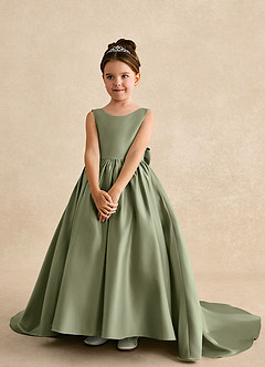 Azazie Mimia Flower Girl Dresses Pistachio A-Line Bow Matte Satin Dress image3