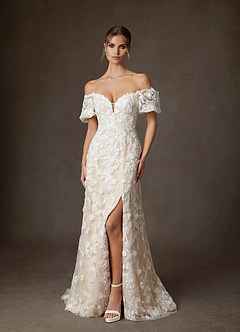 Azazie Vivienne Bröllopsklänningar Klä av A-Linje i Spets Söt hjärta Diamant Vit Champagne image2