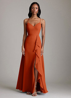Azazie Naeem Bridesmaid Dresses Burnt Orange A-Line V-Neck Ruffle Chiffon Dress image3