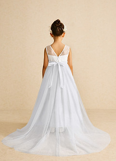 Azazie Tay Flower Girl Dresses White A-Line Sequins Tulle Dress image2
