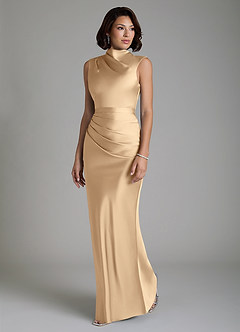 Azazie Lumia Robes de demoiselle d'honneur Robe Fourreau en Satin extensible Corset Champagne image5