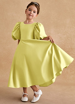 Azazie Sugarplum Flower Girl Dresses Lemon Sorbet A-Line with Sleeves Matte Satin Dress image5