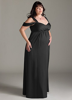 Azazie Rhea Maternity Bridesmaid Dresses A-Line Off-The-Shouler Pleated Stretch Satin Floor-Length Dress image10