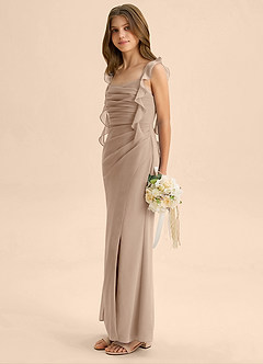 Azazie Jessamine Junior Vestido de Gris Pardo de Gasa de Corte Sirena con Escote de Corazón image5