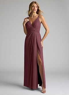 Azazie Maren Allure Bridesmaid Dresses Sangria A-Line V-Neck Lace Chiffon Dress image1