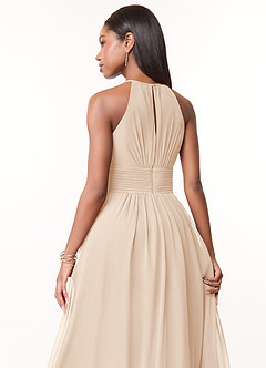 Azazie Bonnie Brautjungfernkleider A-Linie Schlüsselloch Gerüscht Chiffon Kleid Alabaster Weiß image7