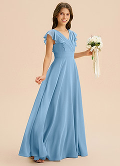 Azazie Anysa Junior Robe Trapèze en Mousseline de soie Rayé Acier Bleuté image5