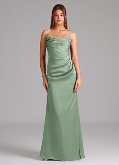 Azazie Lucille Vestidos de damas de honor Vestido de Matcha de Satén Elástico de Corte Sirena Convertible con Sin tirantes image1
